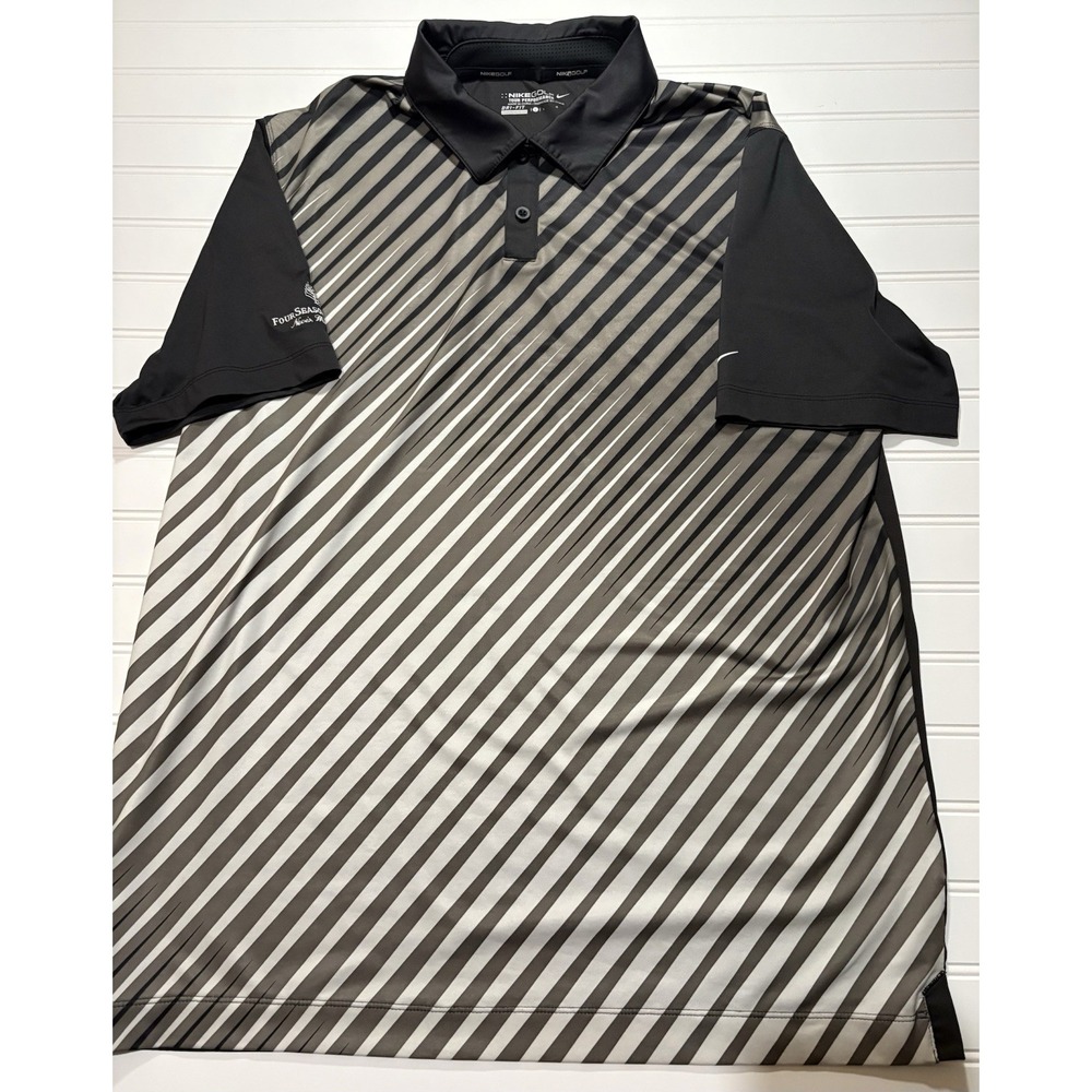 Nike Golf Tour Performance Polo Mens L Gray Stripe Four Seasons Resort Nevis